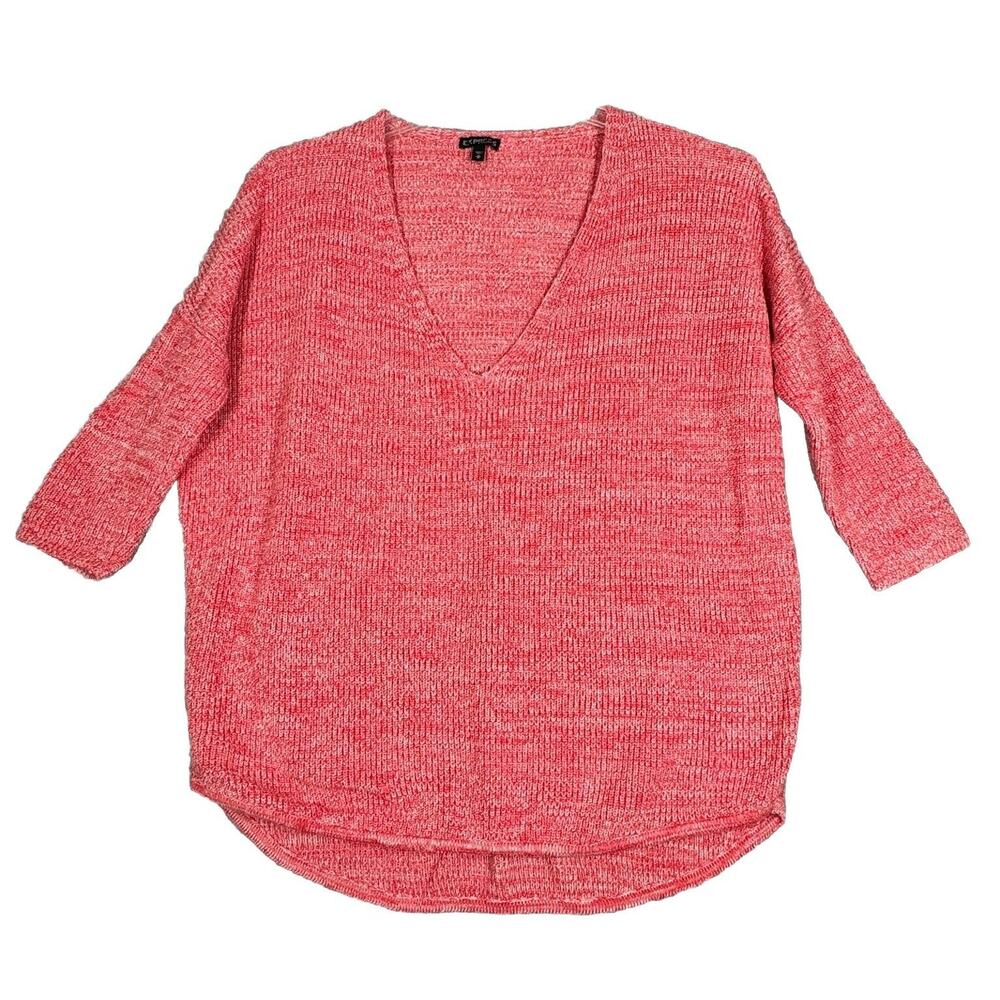 Express Sweater Womens Medium Red White Marled Chunky Oversized Preppy Comfy‎
